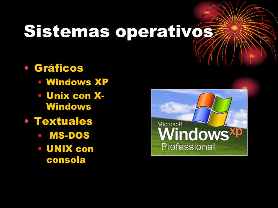 Sistemas operativos Gráficos Textuales Windows XP Unix con X-Windows