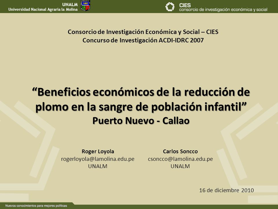UNALM Universidad Nacional Agraria la Molina. Consorcio de Investigación Económica y Social – CIES.