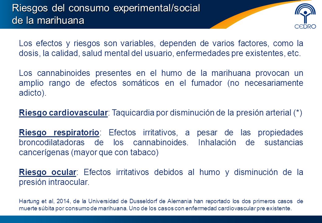 Riesgos del consumo experimental/social de la marihuana