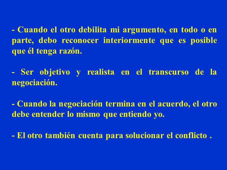 - Cuando el otro debilita mi argumento, en todo o en parte, debo reconocer interiormente que es posible que él tenga razón.