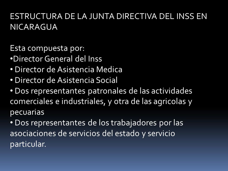ESTRUCTURA DE LA JUNTA DIRECTIVA DEL INSS EN NICARAGUA