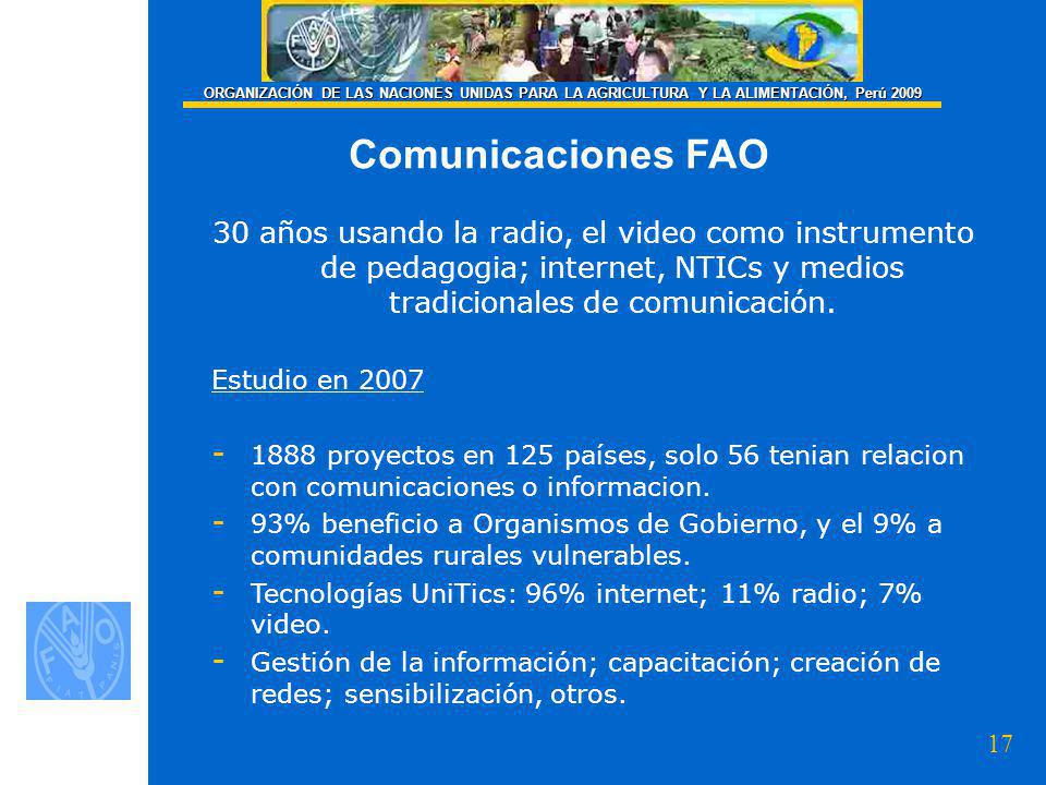 ORGANIZACIÓN DE LAS NACIONES UNIDAS PARA LA AGRICULTURA Y LA ALIMENTACIÓN, Perú 2009