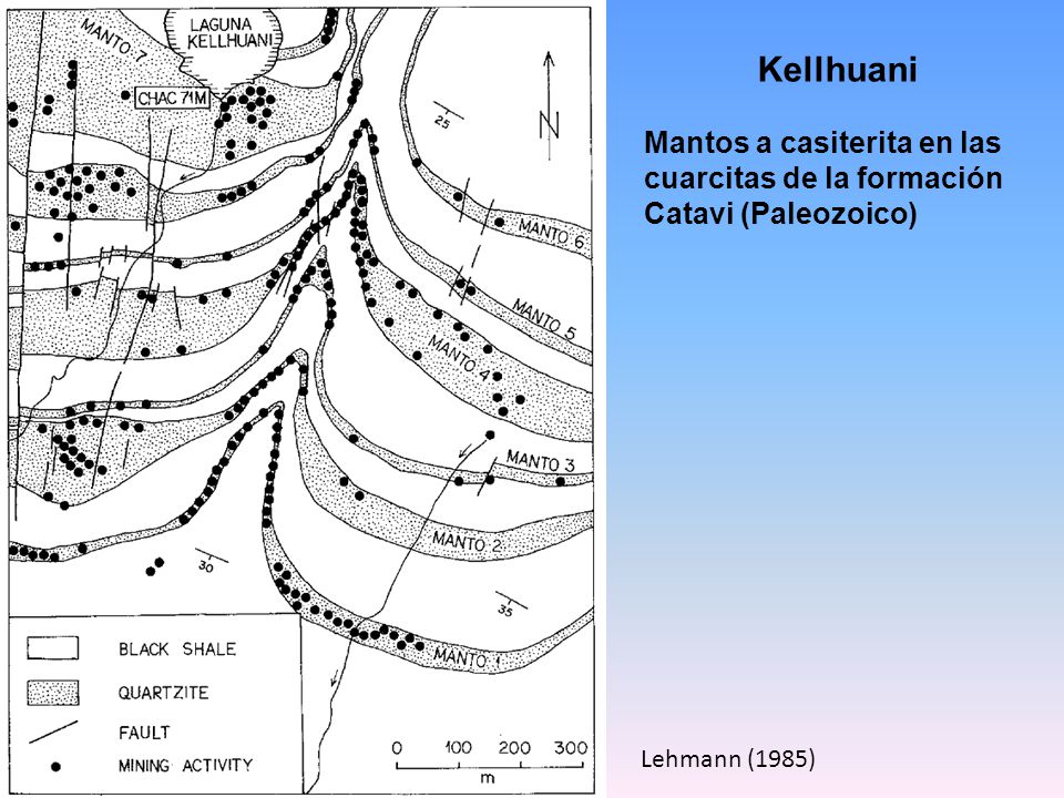 Kellhuani Mantos a casiterita en las cuarcitas de la formación Catavi (Paleozoico) Lehmann (1985)