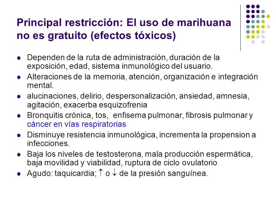 Principal restricción: El uso de marihuana no es gratuito (efectos tóxicos)