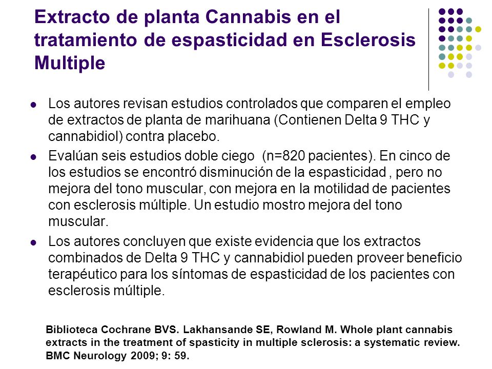 Extracto de planta Cannabis en el tratamiento de espasticidad en Esclerosis Multiple