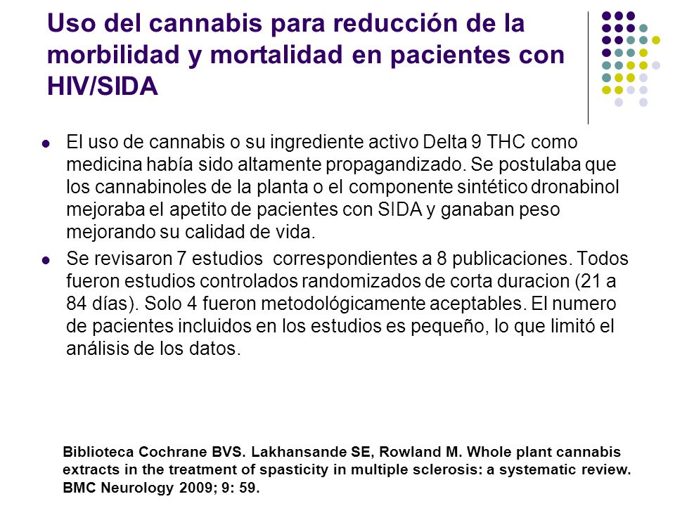 Uso del cannabis para reducción de la morbilidad y mortalidad en pacientes con HIV/SIDA