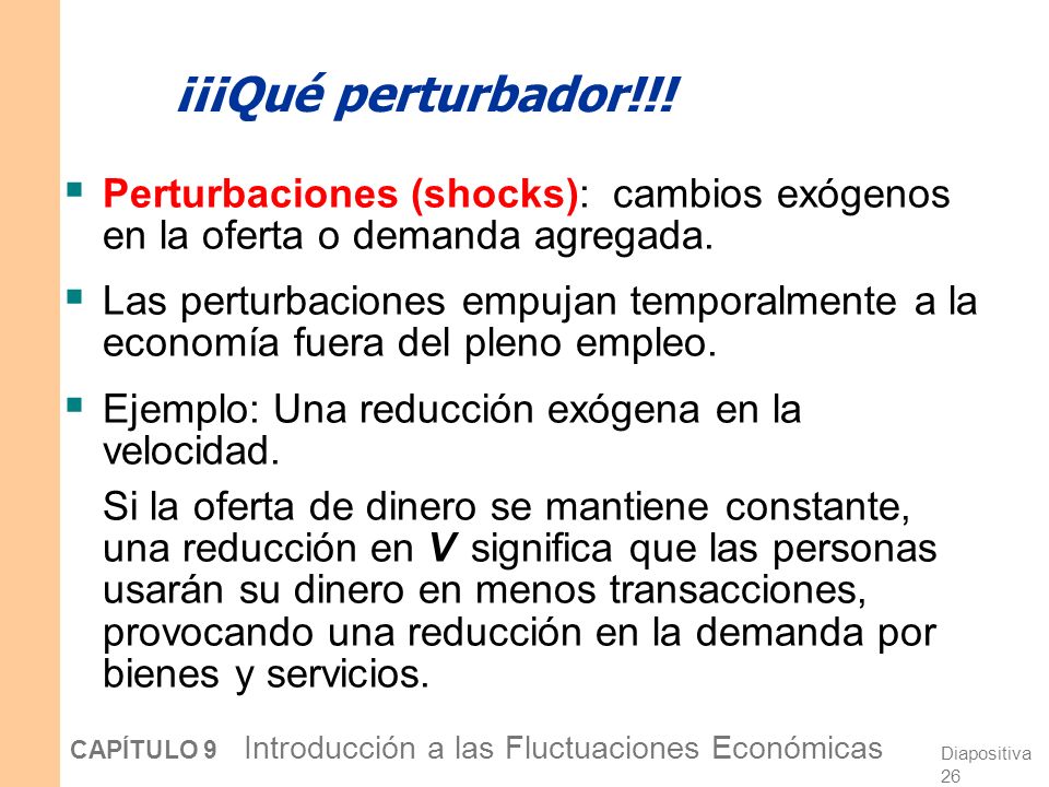 ¡¡¡Qué perturbador!!! Perturbaciones (shocks): cambios exógenos en la oferta o demanda agregada.