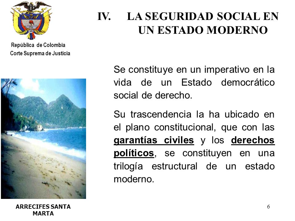 IV. LA SEGURIDAD SOCIAL EN UN ESTADO MODERNO Corte Suprema de Justicia