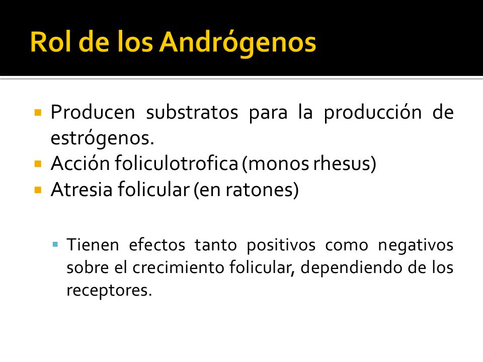 Rol de los Andrógenos Producen substratos para la producción de estrógenos. Acción foliculotrofica (monos rhesus)