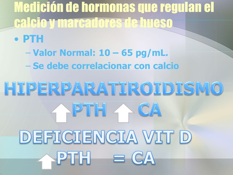 Medición de hormonas que regulan el calcio y marcadores de hueso