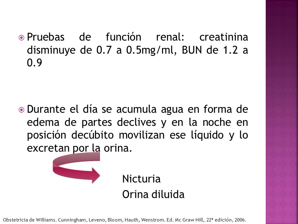 Pruebas de función renal: creatinina disminuye de 0. 7 a 0