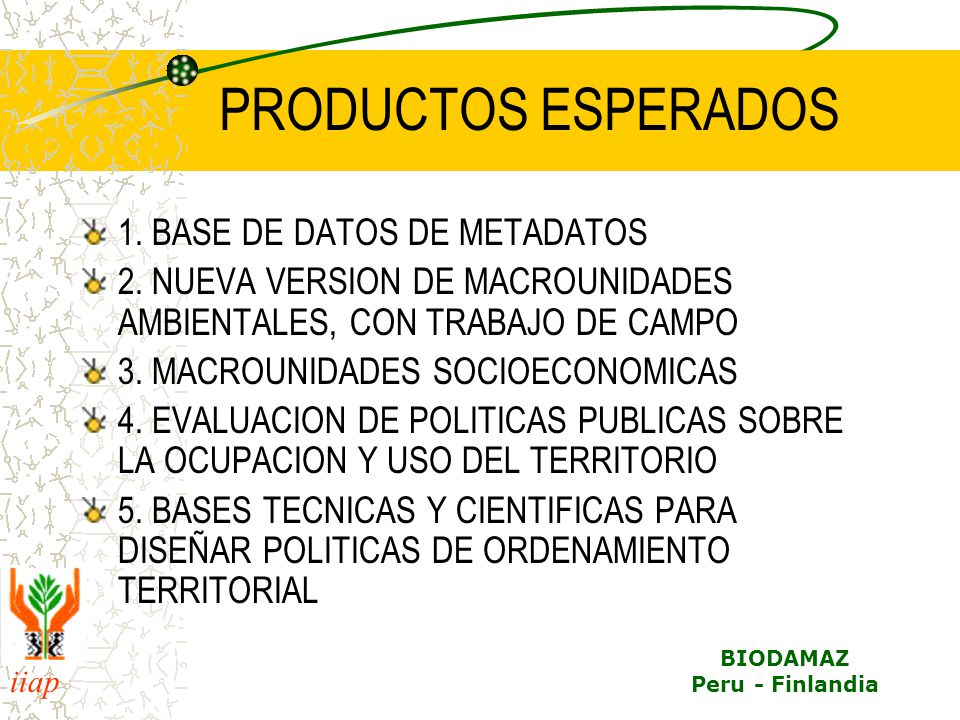 PRODUCTOS ESPERADOS 1. BASE DE DATOS DE METADATOS