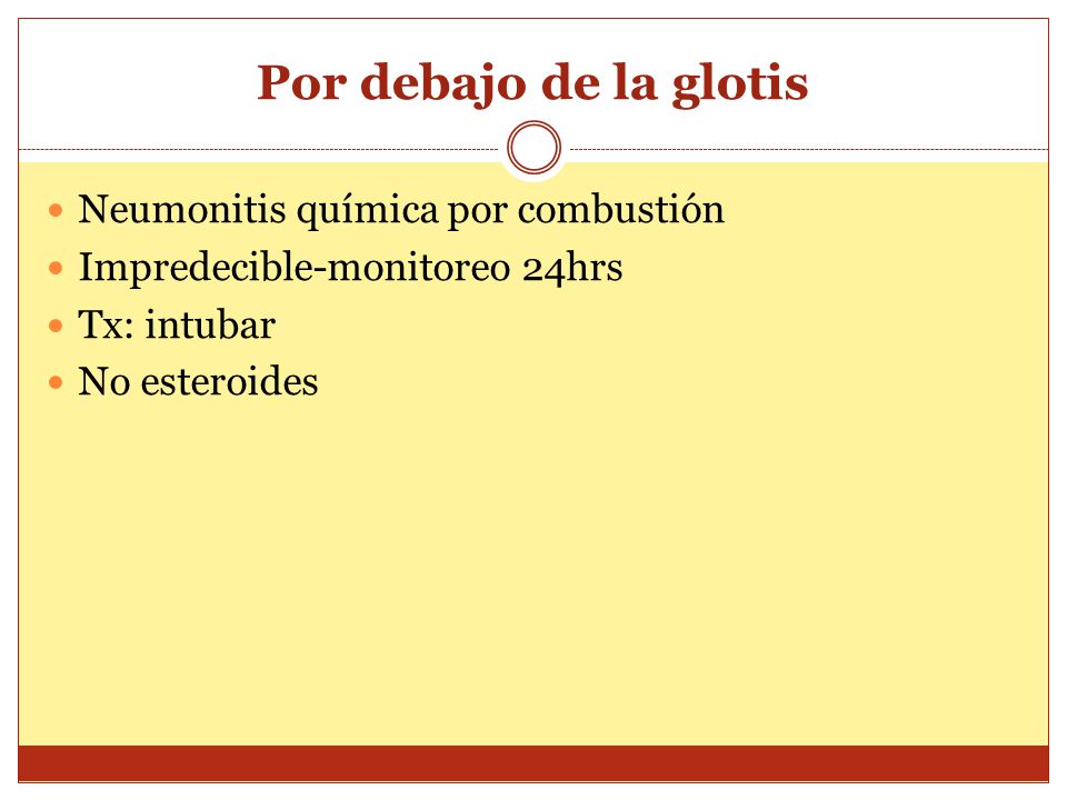 Por debajo de la glotis Neumonitis química por combustión