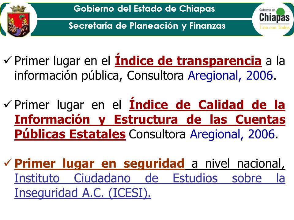 Primer lugar en el Índice de transparencia a la información pública, Consultora Aregional, 2006.