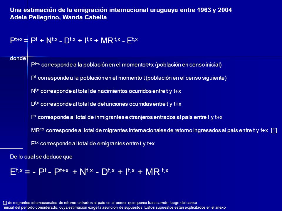 Et,x = - Pt - Pt+x + Nt,x - Dt,x + It,x + MR t,x