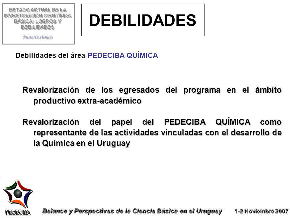 ESTADO ACTUAL DE LA INVESTIGACIÓN CIENTÍFICA BÁSICA: LOGROS Y DEBILIDADES Área Química