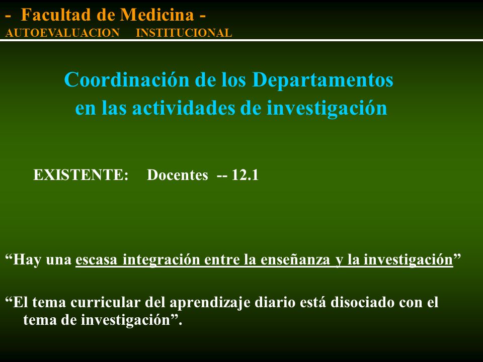 Coordinación de los Departamentos en las actividades de investigación