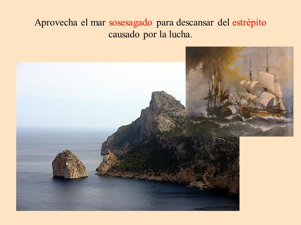 Aprovecha el mar sosesagado para descansar del estrépito causado por la lucha.