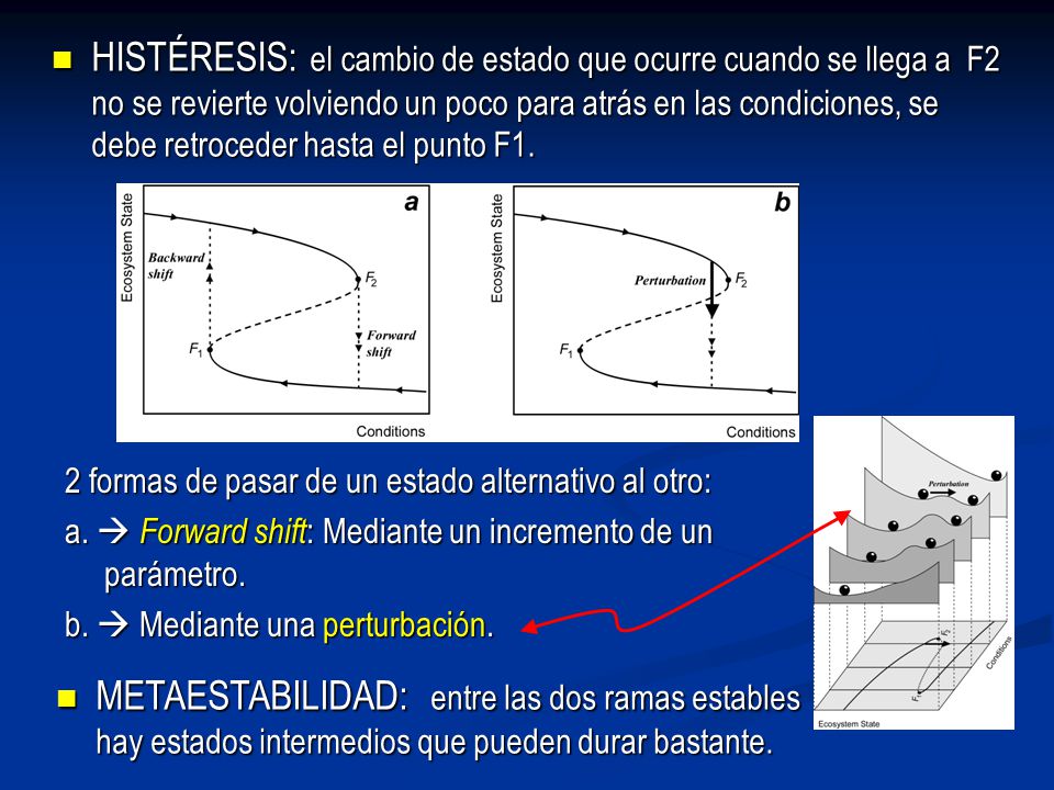 HISTÉRESIS: el cambio de estado que ocurre cuando se llega a F2 no se revierte volviendo un poco para atrás en las condiciones, se debe retroceder hasta el punto F1.