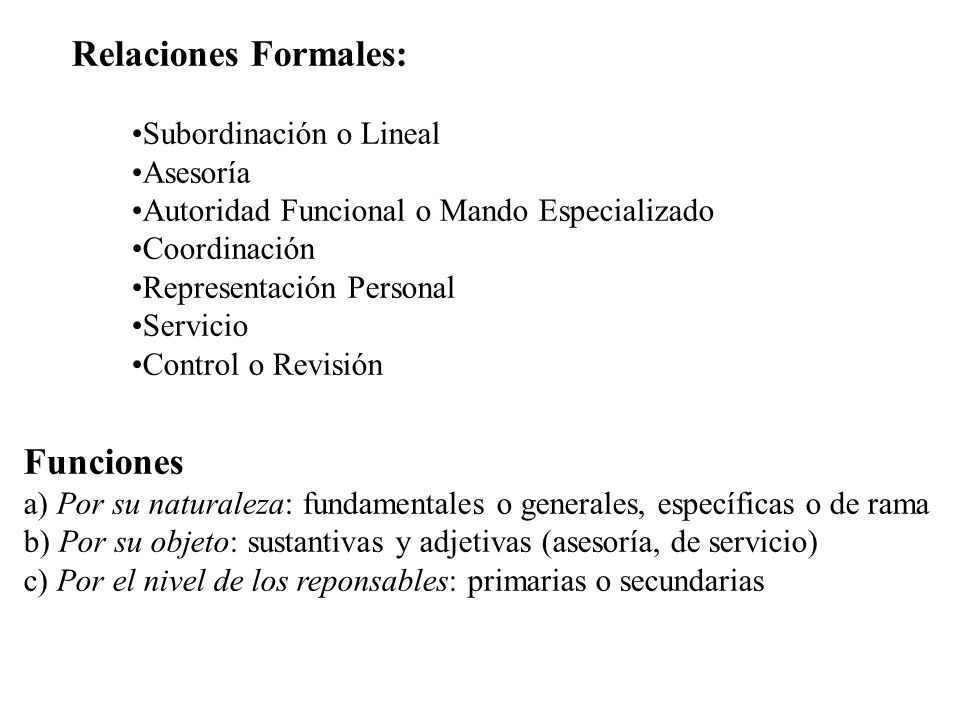 Relaciones Formales: Funciones Subordinación o Lineal Asesoría
