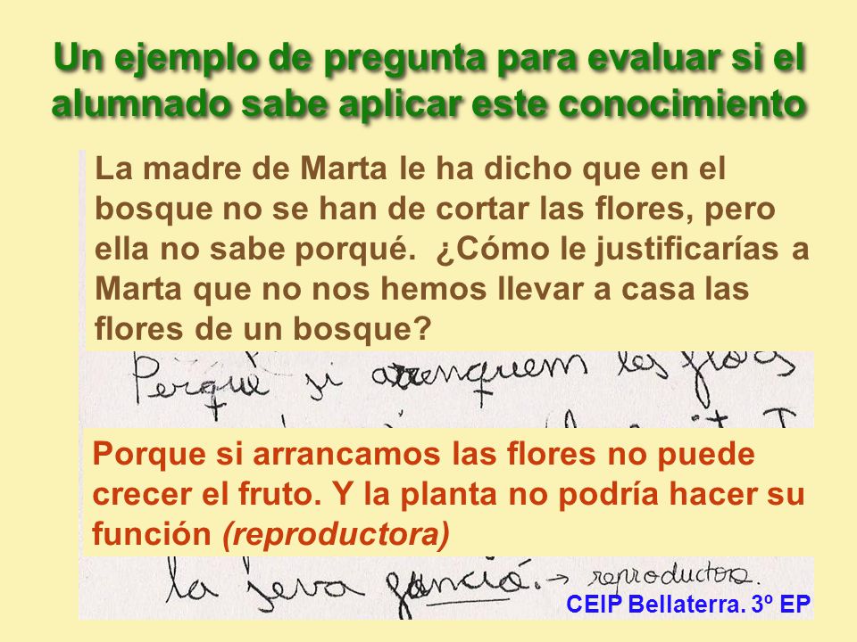 Un ejemplo de pregunta para evaluar si el alumnado sabe aplicar este conocimiento