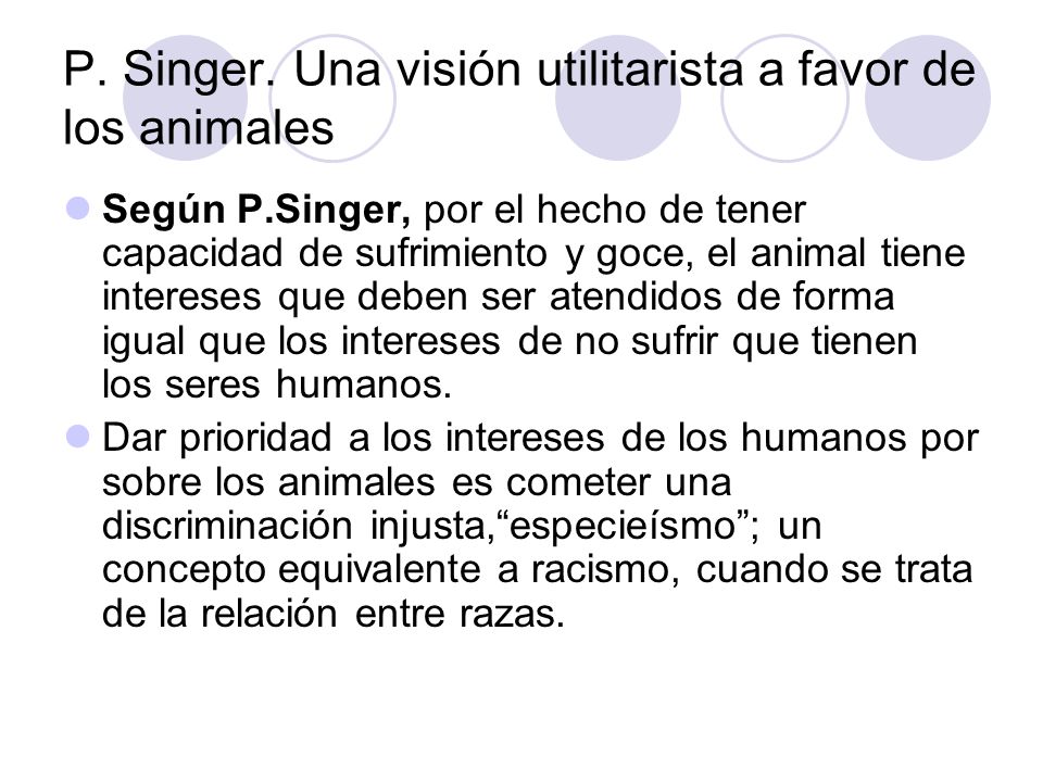 P. Singer. Una visión utilitarista a favor de los animales