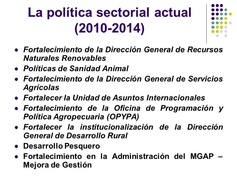La política sectorial actual ( )