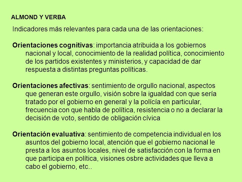 Indicadores más relevantes para cada una de las orientaciones: