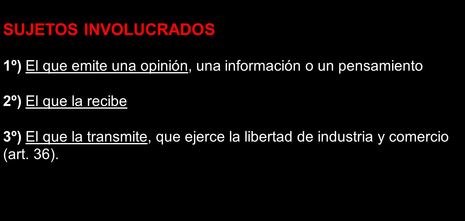 SUJETOS INVOLUCRADOS 1º) El que emite una opinión, una información o un pensamiento. 2º) El que la recibe.