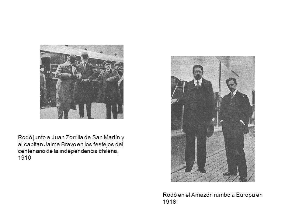 Rodó junto a Juan Zorrilla de San Martín y al capitán Jaime Bravo en los festejos del centenario de la independencia chilena, 1910