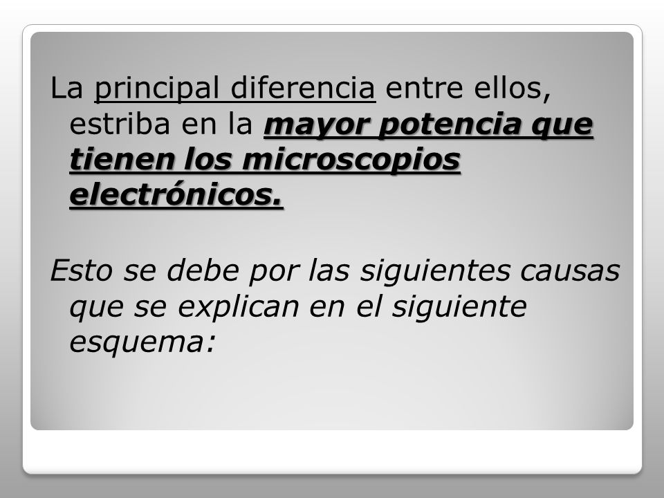 La principal diferencia entre ellos, estriba en la mayor potencia que tienen los microscopios electrónicos.