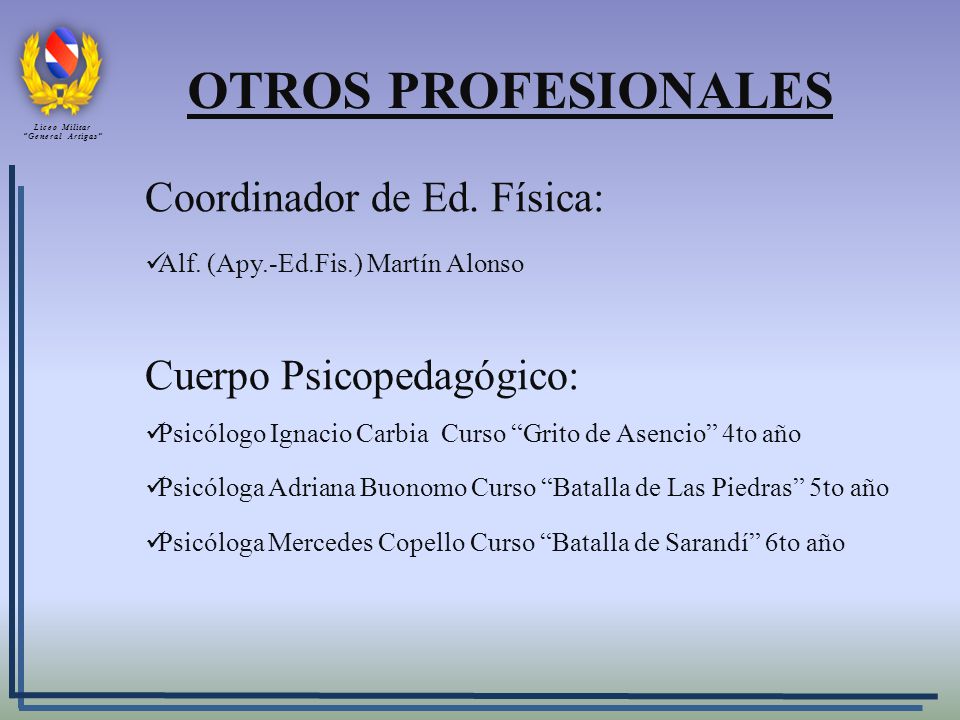 OTROS PROFESIONALES Coordinador de Ed. Física: Cuerpo Psicopedagógico: