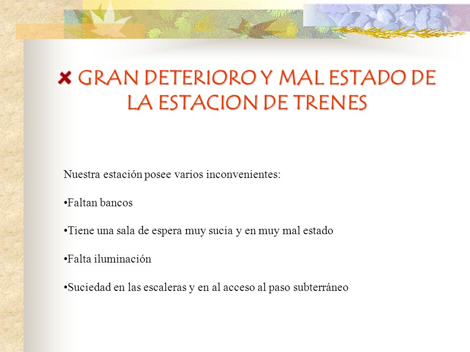 GRAN DETERIORO Y MAL ESTADO DE LA ESTACION DE TRENES