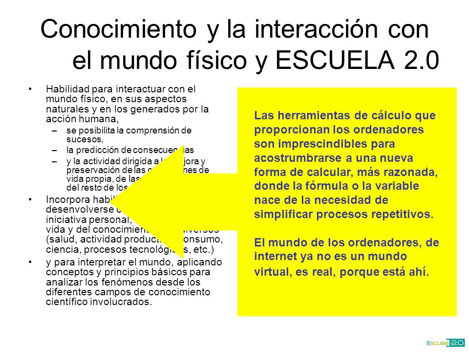 Conocimiento y la interacción con el mundo físico y ESCUELA 2.0
