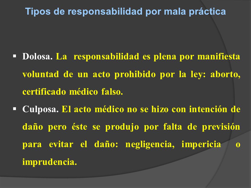 Tipos de responsabilidad por mala práctica