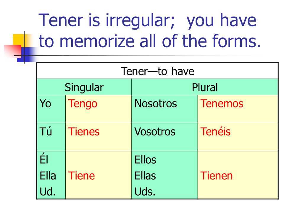 Tener is irregular; you have to memorize all of the forms.