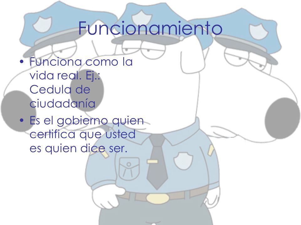 Funcionamiento Funciona como la vida real. Ej.: Cedula de ciudadanía