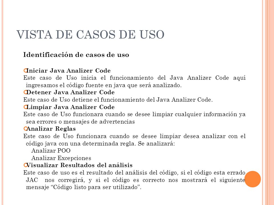VISTA DE CASOS DE USO Identificación de casos de uso