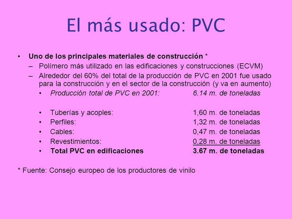 El más usado: PVC Uno de los principales materiales de construcción *