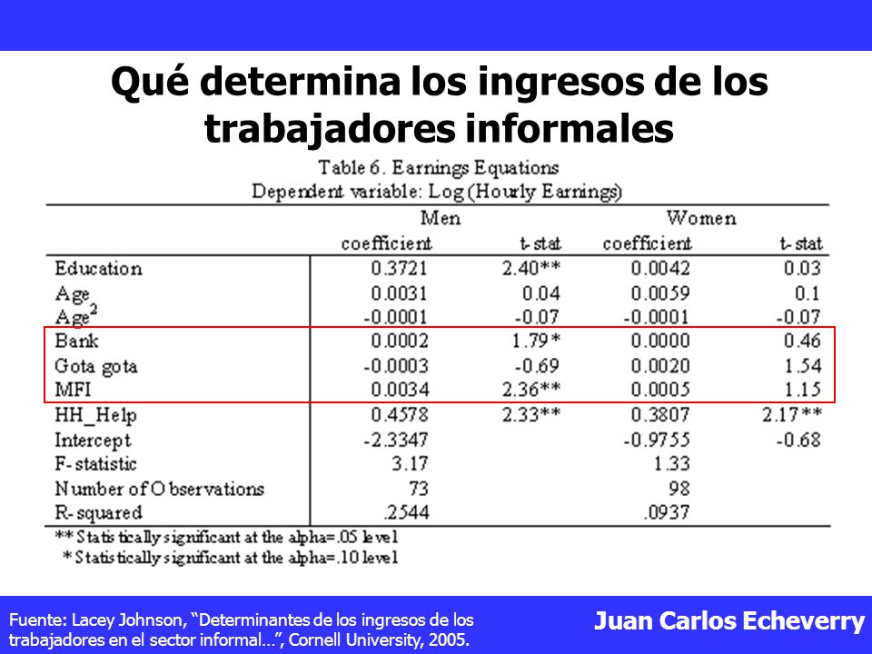 Qué determina los ingresos de los trabajadores informales
