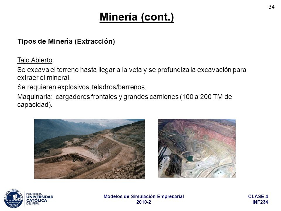 Minería (cont.) Tipos de Minería (Extracción) Tajo Abierto