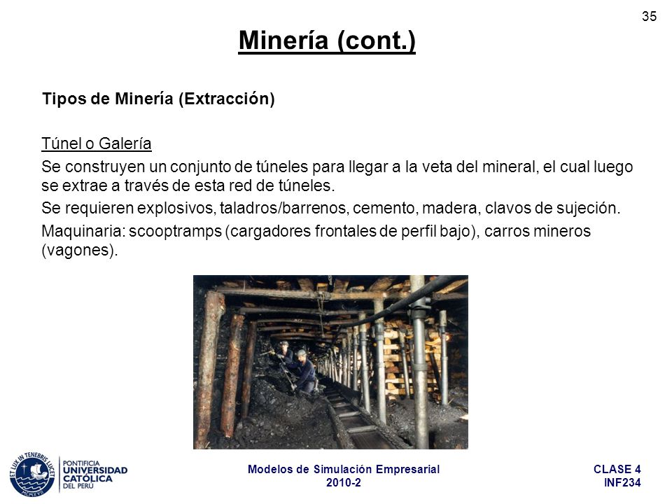 Minería (cont.) Tipos de Minería (Extracción) Túnel o Galería
