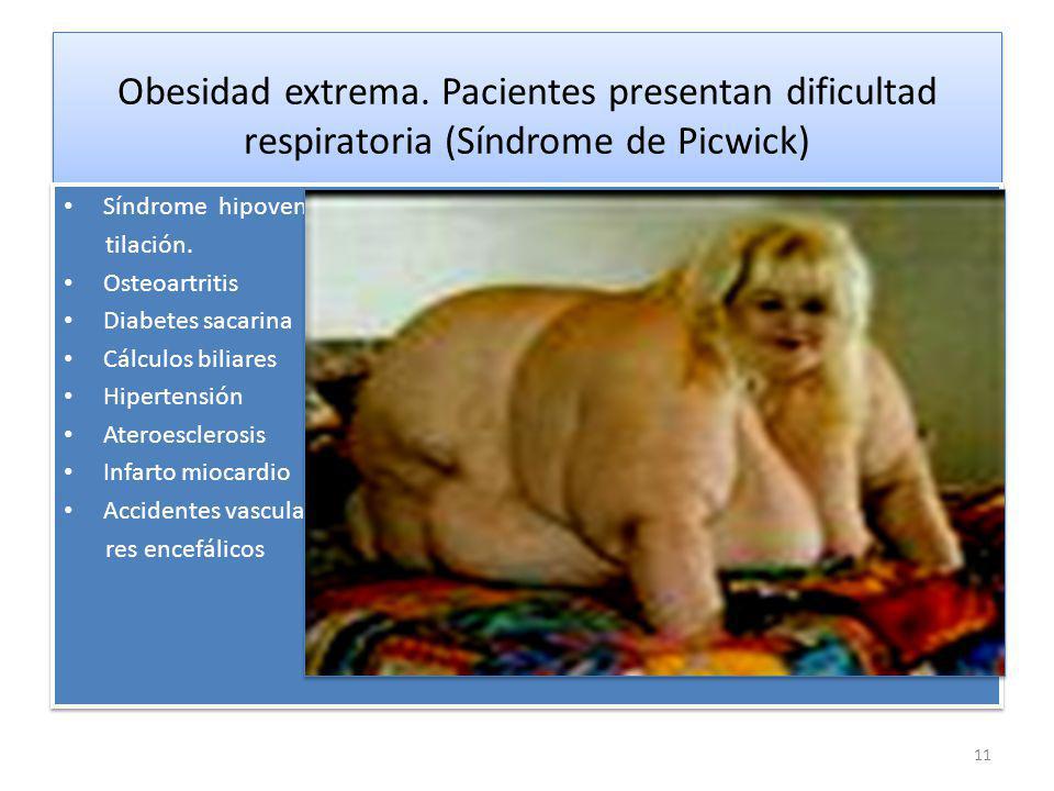 Obesidad extrema. Pacientes presentan dificultad respiratoria (Síndrome de Picwick)