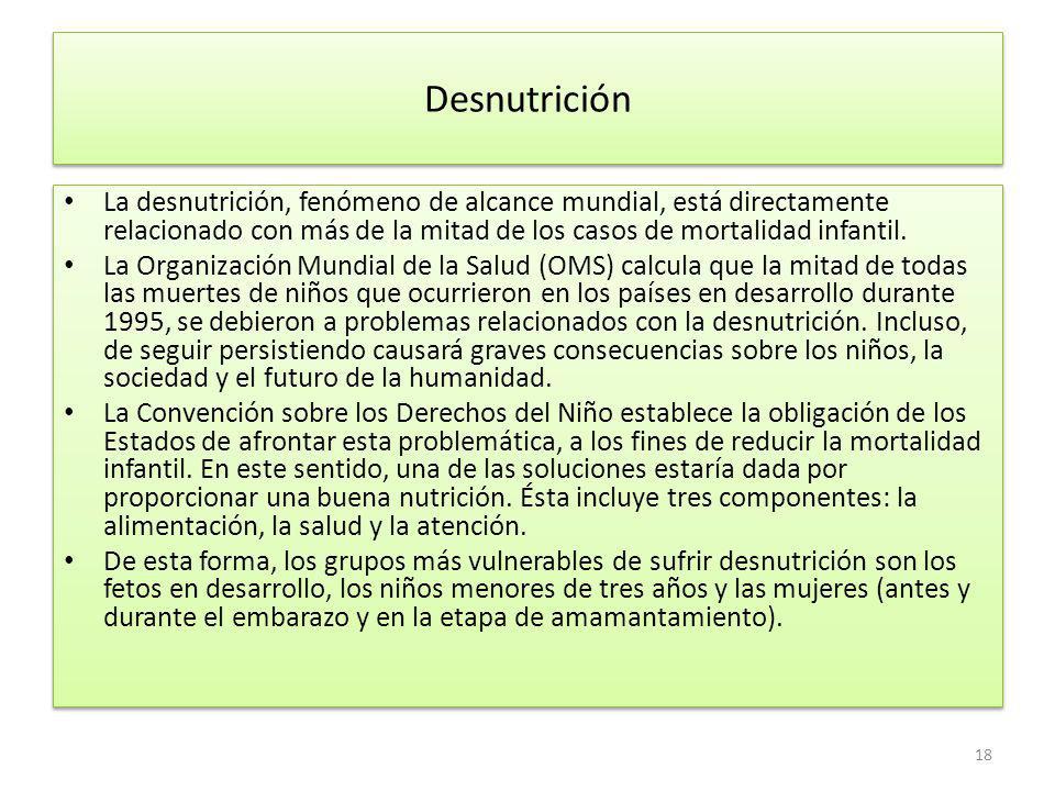 Desnutrición La desnutrición, fenómeno de alcance mundial, está directamente relacionado con más de la mitad de los casos de mortalidad infantil.