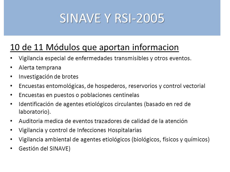 SINAVE Y RSI de 11 Módulos que aportan informacion