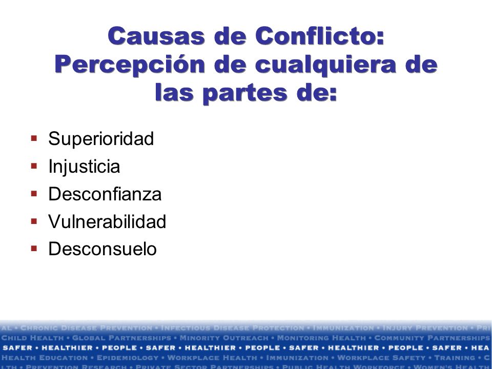 Causas de Conflicto: Percepción de cualquiera de las partes de: