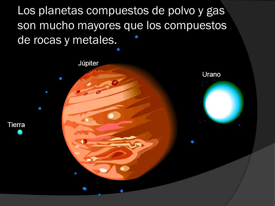 Los planetas compuestos de polvo y gas son mucho mayores que los compuestos de rocas y metales.