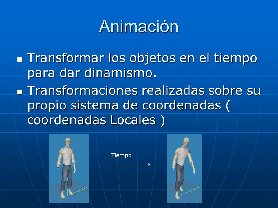Animación Transformar los objetos en el tiempo para dar dinamismo.