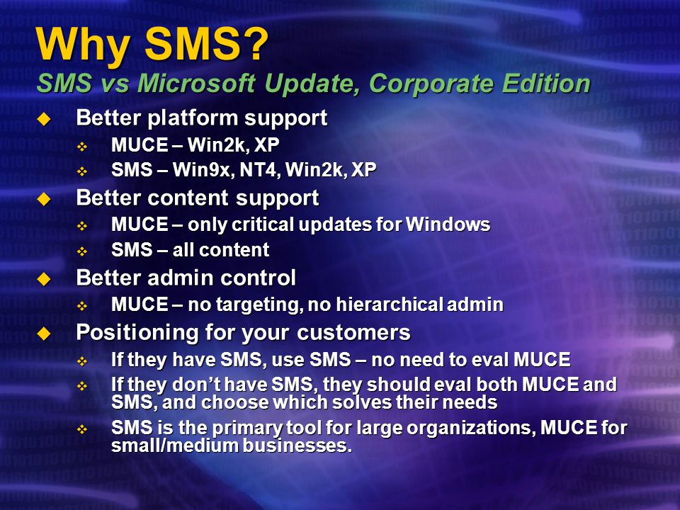 Why SMS SMS vs Microsoft Update, Corporate Edition