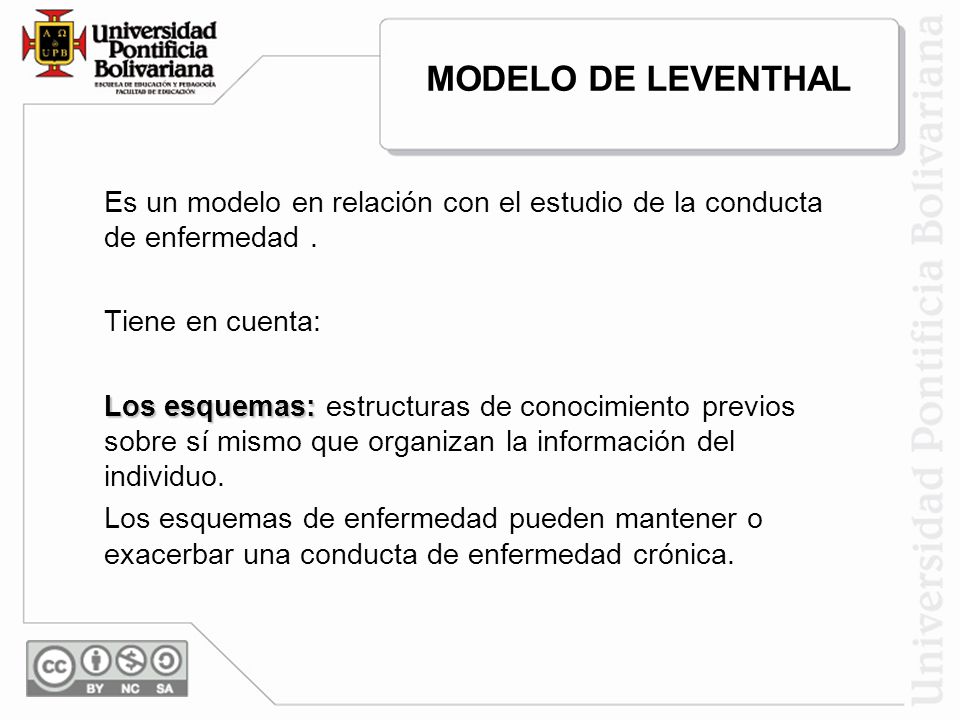 MODELO DE LEVENTHAL Es un modelo en relación con el estudio de la conducta de enfermedad . Tiene en cuenta: